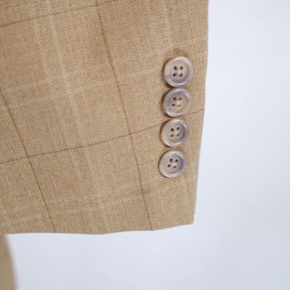 Hart Schaffner Marx Tan Basketweave Windowpane Sport Coat / Blazer 44L 2 Button‎ - Picture 3 of 13